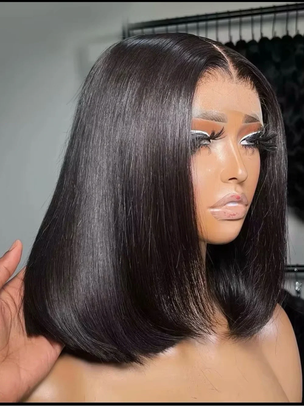 5x5 Glueless 10inch 220% density 1b#Natural Straight Bob Wig - Black